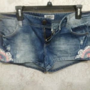 Pink blue jean shorts
